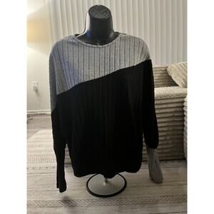 Emery Rose Women’s Black Gray Colorblock Long Sleeve Ribbed Knit Top Size M